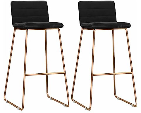 Barhocker Barsessel Samt-Barhocker, 2er-Set, Barhocker, Thekenhöhe, Stuhl Mit Rückenlehne, Metallbeinen Und Fußstützen Und Hocker Für Die Küchenbar Küchenhocker ( Color : Black Cushion , Size : 75cm S