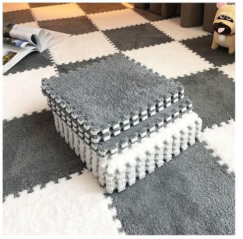 20 Stück 30,5 X 30,5 Cm Ineinandergreifende Schaumstoffmatten, Plüschmatte, Flauschige Teppichfliesen, Plüschteppich, Schlafzimmer-bodenfliesen, Weiche Spielmat(Size:THK 6mm,Color:Gew.+Grau)