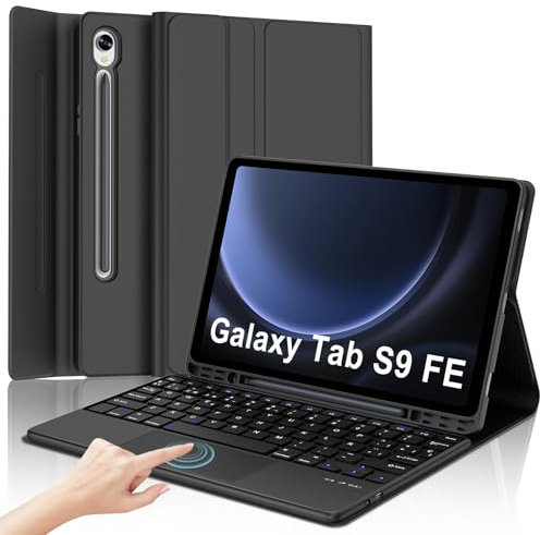 Funda Teclado Samsung Galaxy Tab S9 FE 10.9/S10 FE 10.9/S9 11 con Touchpad, Teclado Trackpad España Ñ Bluetooth Inalambrico Desmontable para Samsung Tab S10 FE 10.9/S9 FE 10.9/S9 11, Negro