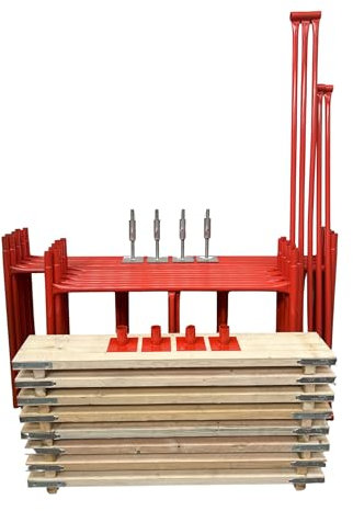 HILL TOP FABRICATIONS CO (1998) LTD - Scaffolding Tower with Boards & Adjustable Bases 7.77 Meters (25'6) Working Height 6x4 Base Size. Steel & Polyester Powder Coated (PPC) High Quality & Durable.