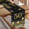 Tischläufer 50. Geburtstag Männer Frauen Schwarz mit Goldenen Punkten und Ballons Leinen Tischband zum 50 Geburtstag Jahrestag Feier Party Tisch Deko für Zuhause Küche Draußen Drinnen 33 x 183 cm