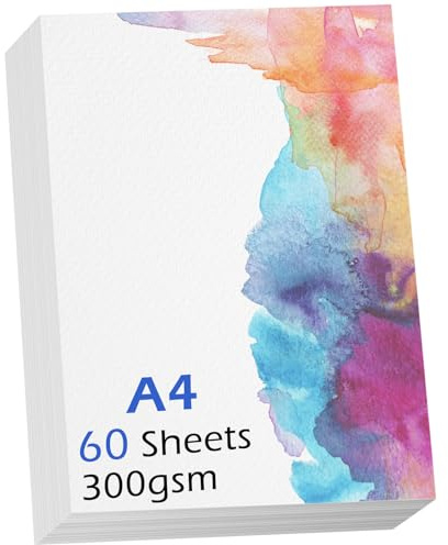 60 Sheets Watercolour Paper A4,140 lb 300 GSM Cotton Paper Water Colour Paper, Cold-Pressed Texture, Art Paper Drawing Painting Sketching Mixed Media for Students Beginners Professional Artists