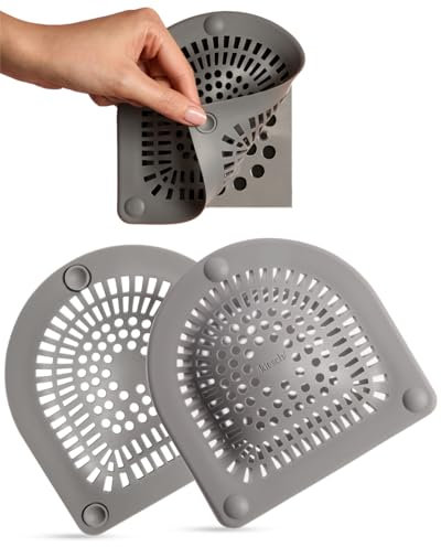 Kitsch Hair Catcher Shower Drain - Prevents Clogs, Drain Hair Catcher, Reduce Bathtub Odor, Anti-Clogging, Bathtub & Shower Cover, Durable & Easy to Clean, Made with Silicone, Universal Fit - Grey