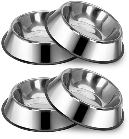 Nobleza 4 Pack Stainless Steel Small Dog Bowls - 240 ml, 15.6 cm/ 6.2 in Diameter Cat Bowl Cat Food Bowl Cat Water Bowl Puppy Bowl Puppy Feeding Bowls Pet Bowl for Kittens Cat Bowls