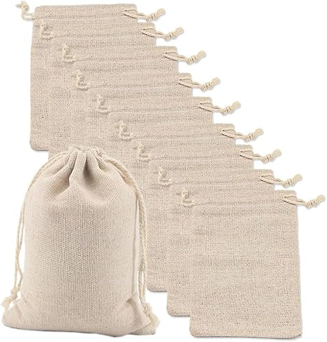 Baumwollsäckchen, 10 Stück Jutesäckchen 30x20cm, Leinensäckchen Sackleinen | Taschen Jute Beutel Mit Kordelzug für Schmuck Hochzeit Weihnachten Party(Primärfarbe)