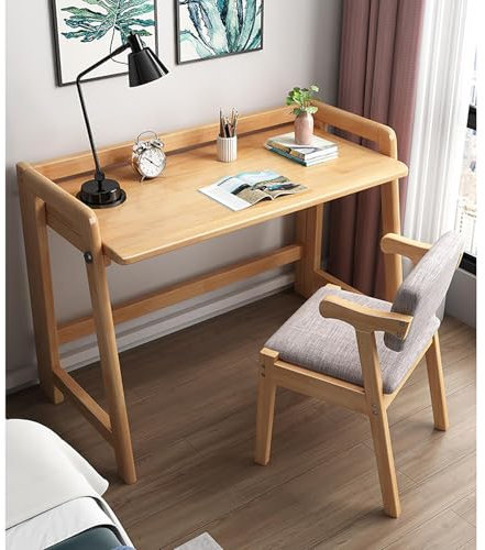 MESCXTY Massivholz Schreibtisch,Nussbaum Computertisch Arbeitstisch Bürotisch PC-Tisch Platz Sparend, Einfacher Aufbau für Heim und Büro(39 Inch, Beige)