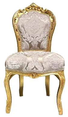 CasAmin Home & Living Akzentstuhl Französischer Esszimmerstuhl im Louis XV Stil in Cappuccino Farbe Stuhl im Barock Rokoko Stil mit Goldfinish für die Heimdekoration im Esszimmer