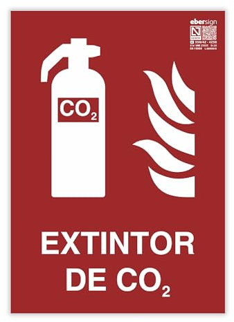 Señal Luminiscente Extintor de CO2, Clase A PVC (1mm) A4 - Normativa ISO y UNE 23034:2023