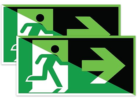 DinAliX 2 Stück Notausgangsschild nachleuchtend rechts | 300x150mm VINYL Notausgangsschild Selbstklebend | Entsprechend ISO DIN 7010 / DIN 67510