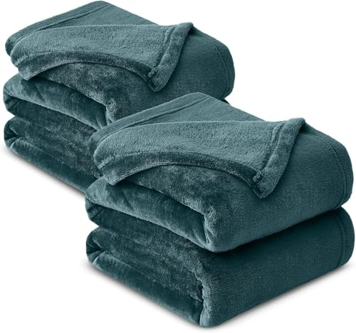 Hafaa Fleece Blanket Throw King Size XXL Pack of 2 - Fluffy Soft Warm Versatile Extra Large Cosy Throws Blankets for Bed/Sofa/Couch, Emerald, 230x270cm