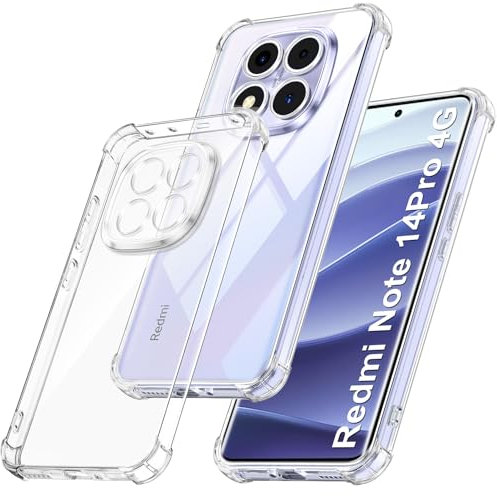 FLLAO Cover Compatibile con Xiaomi Redmi Note 14 Pro 4G (Non per 5G) [Protezione Fotocamera] Anti Ingiallimento Antiurto Silicona Custodia per Xiaomi Redmi Note 14 Pro 4G - Trasparente