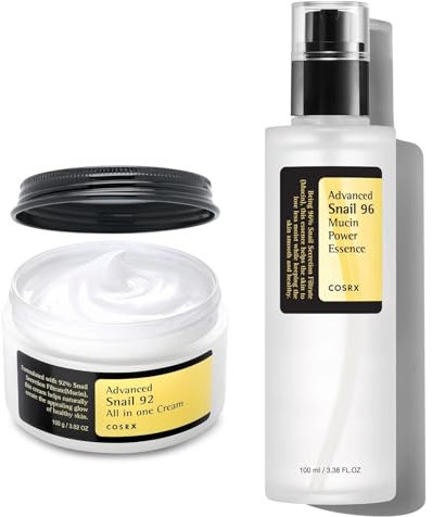 P-Beauty - Schneckenschleim Serum & Creme Set mit Hyaluron - 96% Mucin Power Essence & 92% All In One Cream - Feuchtigkeitspflege, Anti-Falten, Akne Narben, Regeneration, Gesichtspflege - Hautpflege