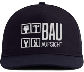 tshirtladen Snapback Cap BAUAUFSICHT mit Werkzeug-Symbolen - gesticktes Motiv für Bauleiter & Handwerker - lustige Bauaufsicht Cap für Männer auf Baustellen - Basecap Herren Arbeit Helm Ersatz