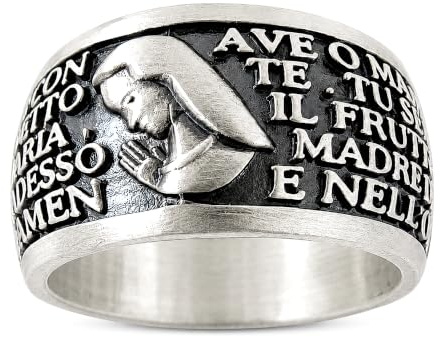 Gioielli Aurum Ring Ave Maria aus Sterlingsilber, graviertes Gebet, religiöses Design mit Madonna – Armband Herren Damen Jungen brüniert – Made in Italy und handgefertigt – hypoallergen – Geschenkidee