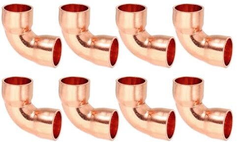 PATIKIL Kupferbogen-Fitting 10x1mm Ø/D 90 Grad, 8 Stück Kupferrohr | Kupfer 999% rein Kurzradius Rohrverbinder Lötverbindung für HVAC Kühlsystem