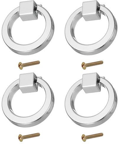 PATIKIL 4Pack Drawer Ring Pull Handles, 1.57 Zinc Alloy Hole Ring Drawers Knobs with Screws for Cupboard Drawer Dresser Closet Door, Glossy