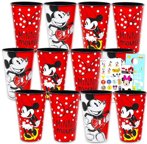 Confezione da 12 bicchieri riutilizzabili con Topolino e Minnie, confezione da 12 pezzi con tazze da 680,4 g più adesivi, altro ancora | Bicchieri d'acqua Bulk Topolino e Minnie