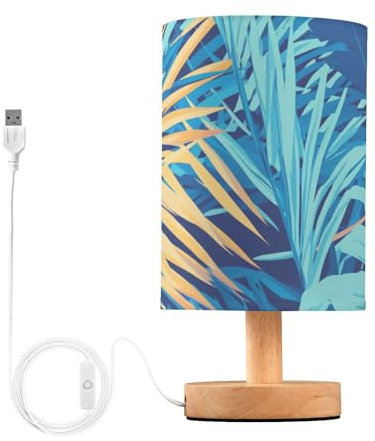 ZRWLUCKY Lampe de chambre à coucher avec port USB - Lampe de chevet bleue en feuille de palmier pour enfants