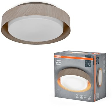 Osram ORBIS MADRID Deckenleuchte 290mm, holzfarben, E27-Sockel, kann mit smarter Lampe bestückt werden, modernes Design, Metallgehäuse, geeignet für Innenräume, rund, IP20 Schutzklasse