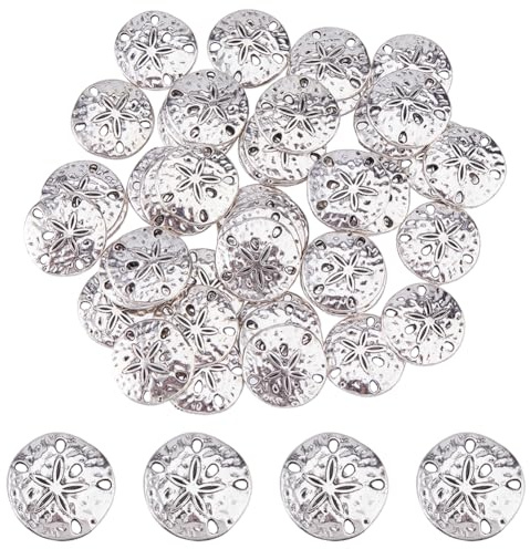 SUPERFINDINGS 50 Stück Sanddollar Seestern Anhänger 18mm Druckknöpfe Im Tibetischen Stil Legierung Seestern Anhänger Zubehör Für Knopfanhänger Für Halsketten Armbänder Antik Silber