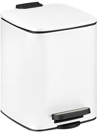 Relaxdays Kosmetikeimer, 6 Liter, Absenkautomatik, entnehmbarer Inneneimer, Metall, Bad Mülleimer mit Deckel, weiß