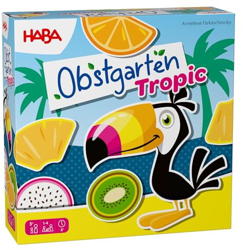 HABA Obstgarten Tropical – Tropisches Sammelspiel für Kinder ab 3 Jahren – Familienspiel rund um Früchte & Farben mit Tukan – Holzspielzeug-Klassiker Neuauflage – 2013575001