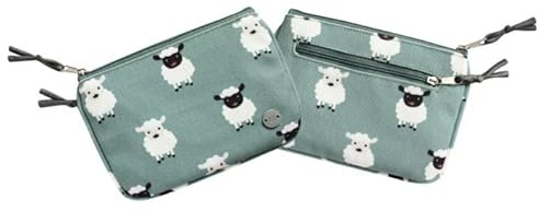 Earth Squared - Fair Trade - Animal Print Canvas Cotton Juliet Purse Cute Pouch with Two Zipped Compartments (Sheep Canvas)
