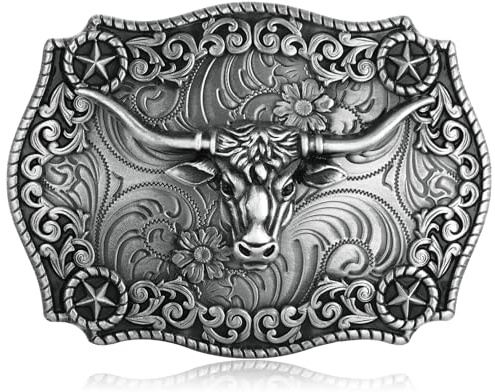 Btilasif Western-Cowboy-Gürtelschnalle für Herren, Texas, Rodeo, Longhorn, Bull, Gürtelschnalle, Cowboy-Outfit, individuelles Accessoire, Geschenk
