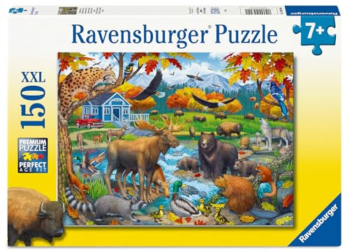 Ravensburger Wildlife Gathering Jigsaw Puzzle | 150 Piece Animal Puzzle for Kids 7+ | Fun & Educational Forest Scene with Beavers, Bison, Deer, Ducks & Moose