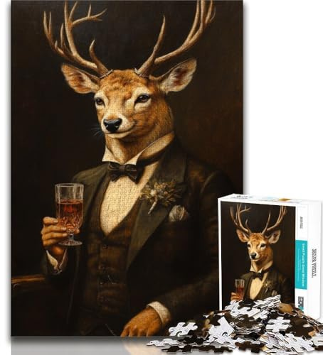 Puzzle für Teenager, 1000 Teile, Drinking Red Hotel Deer, Teenager-Puzzle, Lernspielzeug, lustige Familienspiele, einzigartige Heimdekoration (Größe 75x50cm)