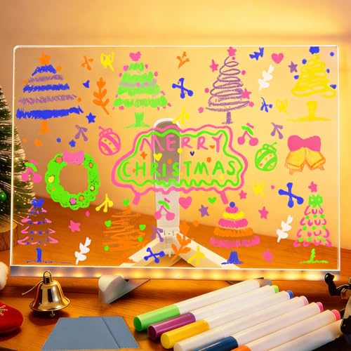 Tablette Lumineuse Message, LED Tablette Lumineuse Dessin, Tableau en Acrylique avec 7 Couleurs Stylo Support Réglable pour Cadeau Créatif Enfant Tableau D'écriture, Mémo 30x20 cm