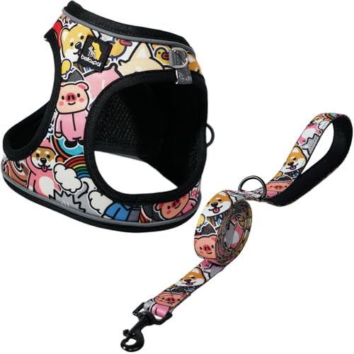 BELLA & PAL Small Dog Harness and Leash Set, Step-in Puppy Harness | Breathable Soft Mesh, Reflective Strips, Lightweight No-Pull Vest for Puppies/Small Dogs, Co-branded Collection x PJai, L