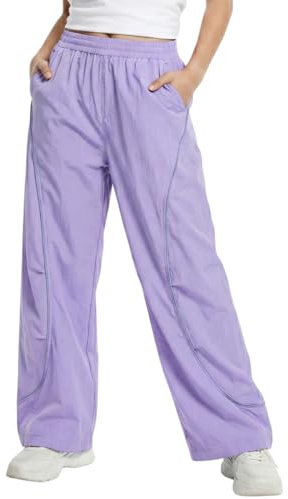 Lightweight Cargo Pants for Girls Kids Waterproof Windproof Reflective Outdoor Joggers with Drawstring Purple