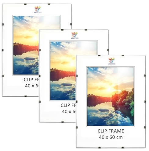 MG Design Lot de 3 cadres sans bordure en 40 x 60 cm – Cadres photo en plexiglas incassable avec dos HDF, fixation murale portrait/paysage