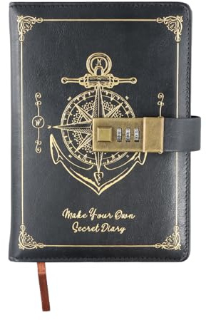 Aohyue Tagebücher mit Schloss, A5 Pu Leder Notizheft mit Schloss, Diario Personal con Seguridad mit 224 Seiten, Tagebuch Blanco für Jungen und Mädchen (Schwarz)
