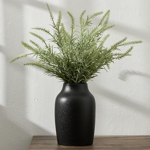 6.81 Metallic Black Ceramic Flower Vase, Elegant Handcrafted Modern Farmhouse Decor, Simple Nordic Style Aesthetic Decorative Flower Vases for Home Decor, Living Room, Bookshelf, Office, Entryway