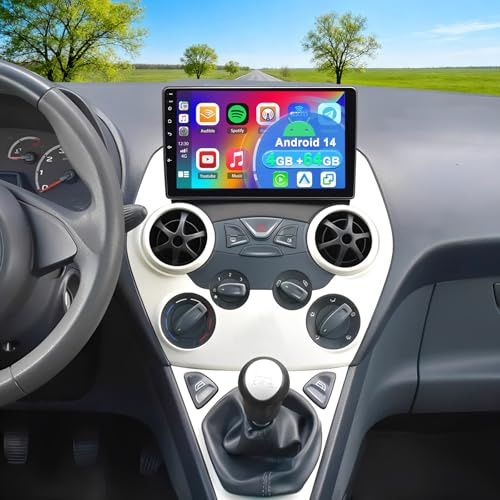 4+64G Android 14 Autoradio Stereo per Ford Ka 2008-2014, 9 pollici Touch Screen Radio Lettore Multimediale con Wireless Carplay Android Auto navigazione GPS SWC Mirror Link Schermo diviso FM RDS