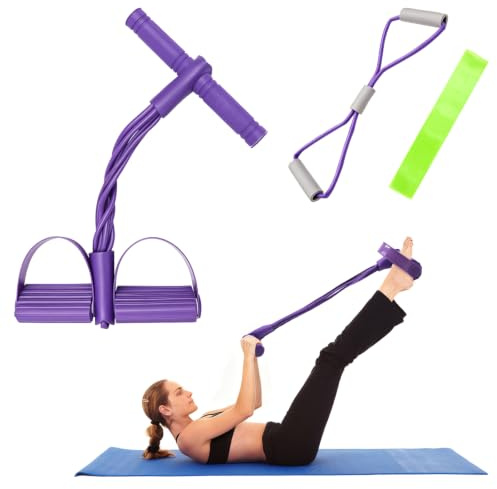3 Stück Set Bauchtrainer für Zuhause mit 6 Tubes Elastische Zugseil, HVIHWI Resistance Bands und 8-Förmiges Expander, Fitnessbänder Set für Bauch Beine Po Training, Heimgebrauch für Damen Herren