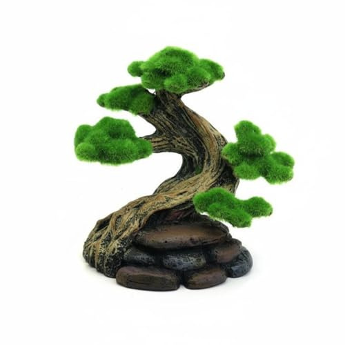 BLWOTMOR Aquarium Moosbaum Deko Baum Kunstpflanze Resin Ornament Unterwasser Dekoration Imitat Bonsai für Aquarien Miniaturgärten Schreibtischdekoration, Kleiner Beflockter Baum