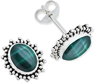 Ohrstecker 925 Silber Malachit grüner gestreifter Stein Edelstein Ohrringe echt Silber Damen Sterling Silber Stecker Geschenk(MOS-054-10)