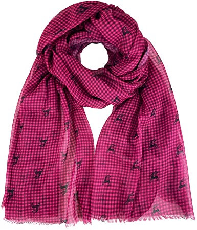 Trachtenland - Trachten Schal kariert mit Hirschmotiv - Schönes Halstuch zu Dirndl und Lederhose (Pink, Maße: ca. 185 x 70 cm)