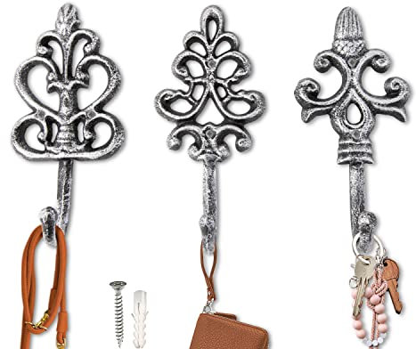 Comfify Dekorativer Shabby Chic Wandhaken - Rustikal - Antik anmutend - Französischer Landhaus-Charme - Große Dekorative Hängehaken - 3er Set - Schrauben und Dübel zur Montage inklusive