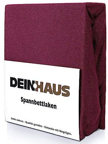DH DEIN.HAUS Frottee Weiches Spannbetttuch 160 x 200 cm – Baumwolle, mit Gummizug, pflegeleicht, Bettlaken – Farbe: Dunkelrot