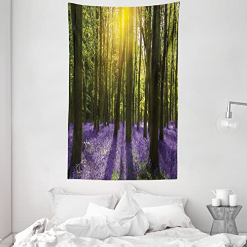 ABAKUHAUS Urwald Wandteppich und Tagesdecke, Bluebell Blüten aus Weiches Mikrofaser Stoff Waschbar ohne Verblassen Digitaldruck, 140 x 230 cm, Violett Grün Gelb