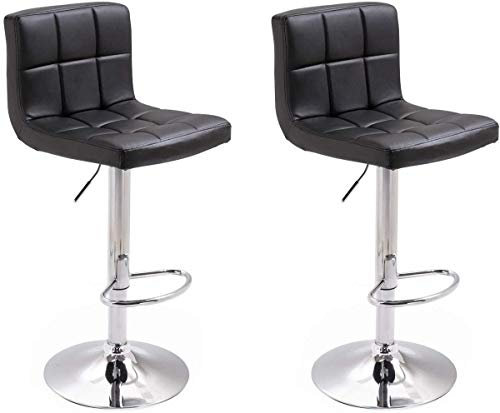 Happy Garden Lot de 2 tabourets de Bar Noir Mike. Chaise de Cuisine au Design Moderne avec Assise réglable en Hauteur, Rotation à 360° et Repose-Pieds. Tabourets avec Dossier Noir.