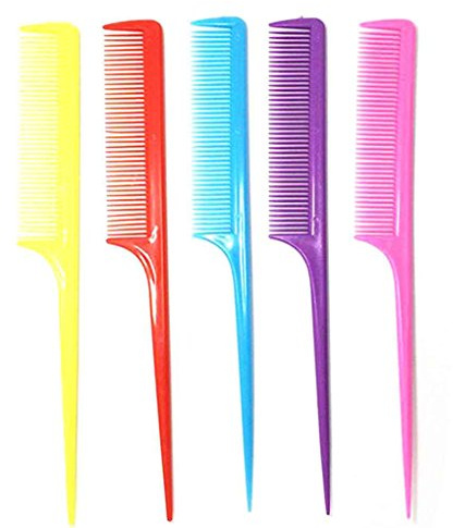 Busirde Pure Color Peigne Salon de Coiffure Styling Pinceau Queue de Rat en Plastique Peigne Dilution et poignée Longue 1pcs Couleur Mixte