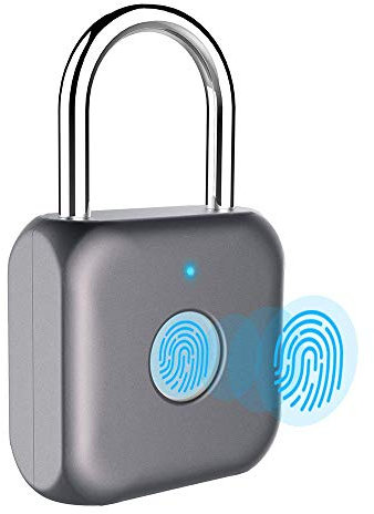 AOEIUV Fingerprint Padlock USB Charging Biometric High Security Mini Smart Padlock Keyless Lock for Gym Locker, Shed Locker, Luggages, Suitcases,Gray