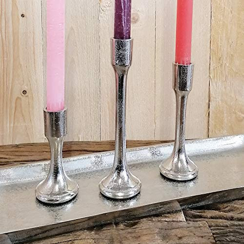 MichaelNoll 3er Set Kerzenständer Kerzenhalter Aluminium Silber Deko - Kerzenleuchter aus Metall - Tischdeko Hochzeit - H 11 cm / 16 cm / 20 cm
