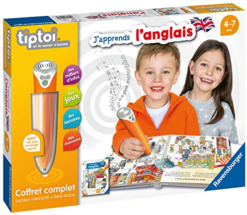 Ravensburger - tiptoi®- Coffret Complet Lecteur interactif + Livre J'apprends l'anglais - Jeu éducatif électronique, sans écran - A partir de 4 Ans - Version française - 00 057