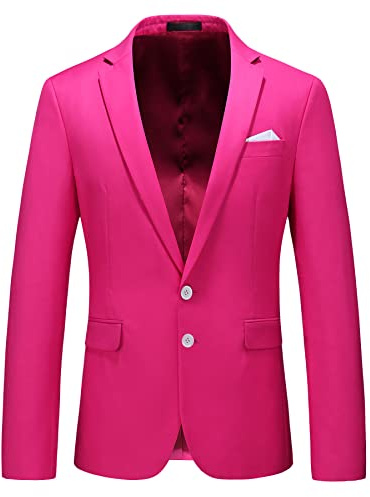 MOGU Men's Slim Fit Sport Coat Blazer Casual Formal Suit Jacket for Party Business Wedding Prom and Homecoming, Hot Pink, 34